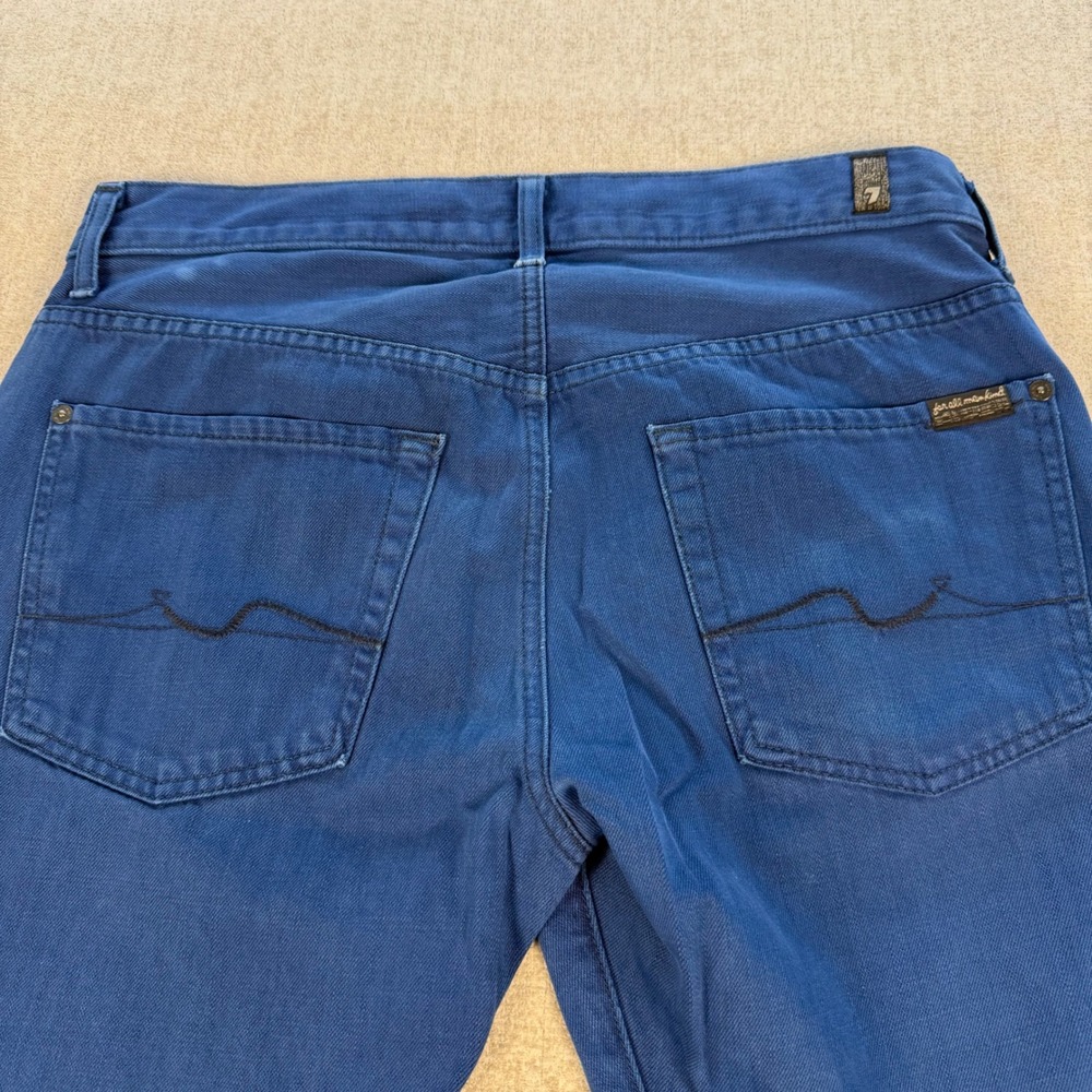7 For All Mankind Straight Leg Jeans Womens 32 Blue Raw Hem Cotton Denim - Picture 10 of 12